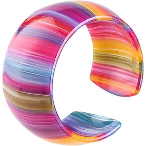 Acrylic Resin Rainbow Open Cuff Bangle Colorful Tortoiseshell Acetate Mottled Leopard Print Statement Bracelet Vintage Wide C Shaped Plastic Wristbands Bracelet for Women Girl Jewelry