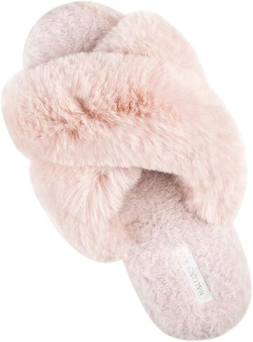 HALLUCI Women's Cross Band Soft Plush Fleece House Indoor or Outdoor Slippers in Saudi Arabia
