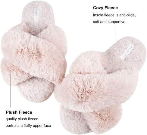 HALLUCI Women's Cross Band Soft Plush Fleece House Indoor or Outdoor Slippers in Saudi Arabia