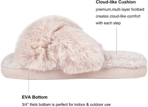 HALLUCI Women's Cross Band Soft Plush Fleece House Indoor or Outdoor Slippers in Saudi Arabia