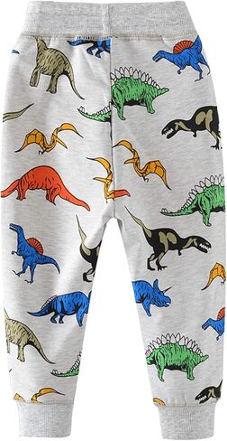 HUAER& Boys Cartoon Print Dinosaur Monkey Pattern Cotton Pants Drawstring Elastic Sweatpants in Saudi Arabia