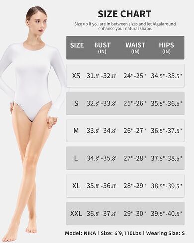 ALGALAROUND Women's Crew Neck Long Sleeve Bodysuit: Body Sculpting, Premium Double Lined, Compression Basics for Second-Skin in Kuwait