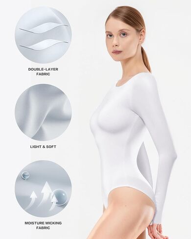 ALGALAROUND Women's Crew Neck Long Sleeve Bodysuit: Body Sculpting, Premium Double Lined, Compression Basics for Second-Skin in Kuwait