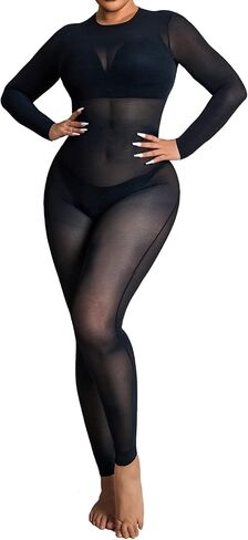 سالوبيت نسائي شبكي شفاف من Suprenx، ملابس ضيقة بأكمام طويلة بدون ملابس داخلية in Kuwait