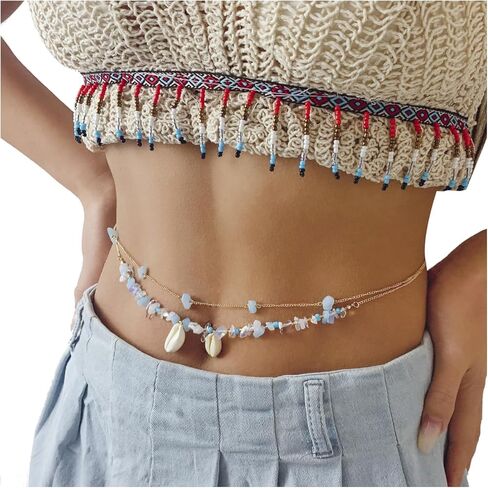 Bohe الخرز البطن الخصر سلسلة الصيف بيكيني للشاطئ سلسلة صدف مطرز الخصر سلسلة الجسم اكسسوارات للنساء (Color4) in Kuwait