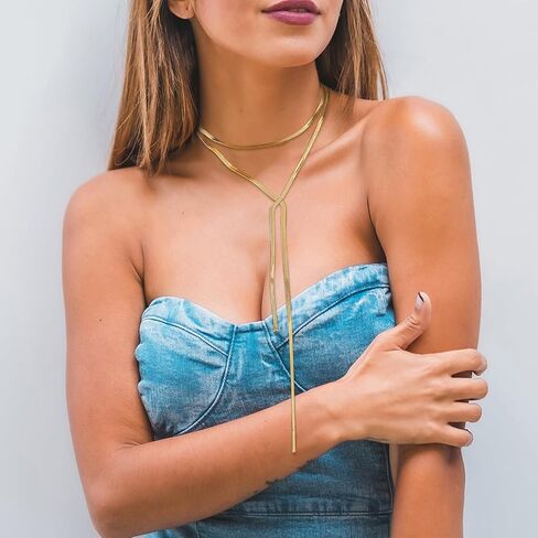 HUASAI Snake Chain Necklace for Women Girls Twist Herringbone Choker Necklace Y Lariat Necklace Gold Long Drop Necklace in Saudi Arabia