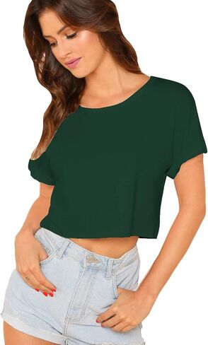 تي شيرت SweatyRocks نسائي كاجوال برقبة دائرية وأكمام قصيرة Soild Basic Crop Top in Kuwait