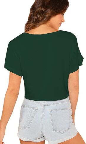 تي شيرت SweatyRocks نسائي كاجوال برقبة دائرية وأكمام قصيرة Soild Basic Crop Top in Kuwait