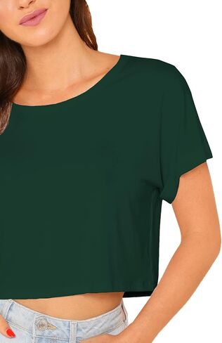 تي شيرت SweatyRocks نسائي كاجوال برقبة دائرية وأكمام قصيرة Soild Basic Crop Top in Kuwait