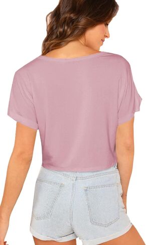 تي شيرت SweatyRocks نسائي كاجوال برقبة دائرية وأكمام قصيرة Soild Basic Crop Top in Kuwait