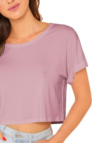 تي شيرت SweatyRocks نسائي كاجوال برقبة دائرية وأكمام قصيرة Soild Basic Crop Top in Kuwait