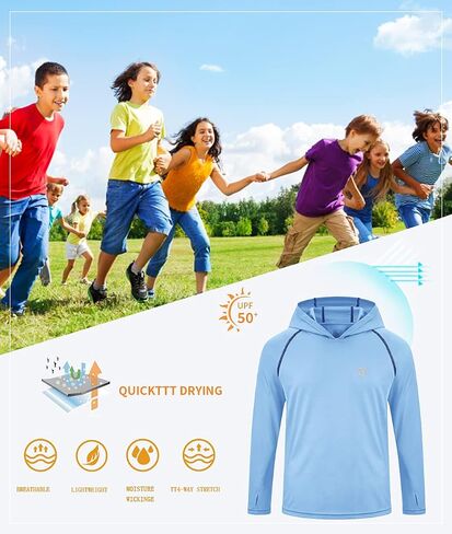 VEOBIKE Youth UPF50+ Sun Shirts Rashguard Quick Dry Long Sleeve Hoodies T-shirts for Workout Thumbholes in Kuwait