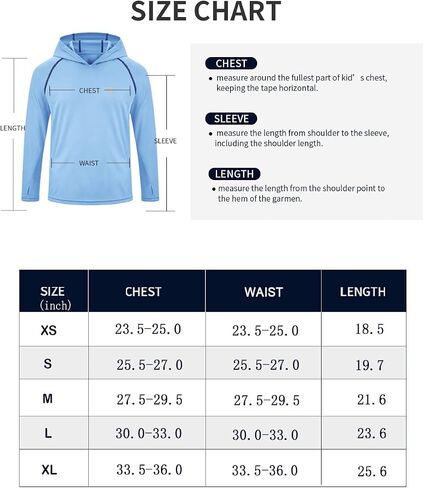 VEOBIKE Youth UPF50+ Sun Shirts Rashguard Quick Dry Long Sleeve Hoodies T-shirts for Workout Thumbholes in Kuwait