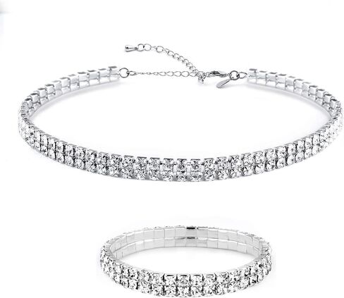 Zealmer 18K Gold Plated 1-6 Rows Rhinestone Choker Necklace & Bracelets Set Bridal Jewelry in Kuwait