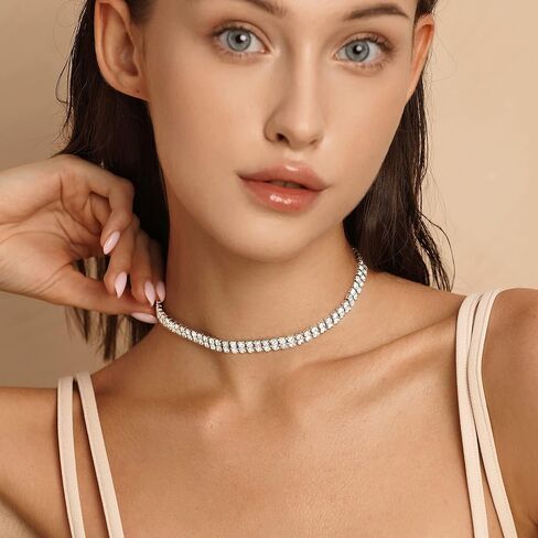 Zealmer 18K Gold Plated 1-6 Rows Rhinestone Choker Necklace & Bracelets Set Bridal Jewelry in Kuwait