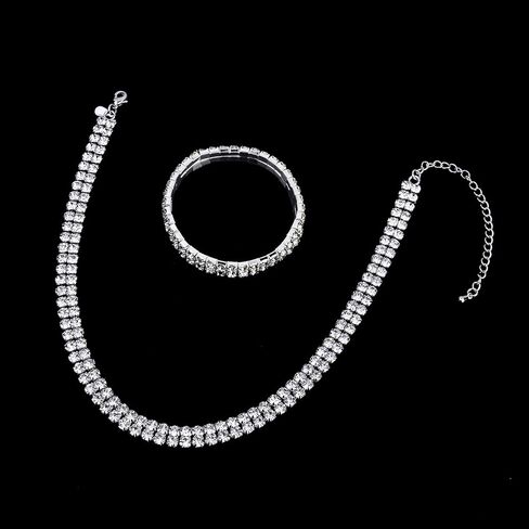 Zealmer 18K Gold Plated 1-6 Rows Rhinestone Choker Necklace & Bracelets Set Bridal Jewelry in Kuwait