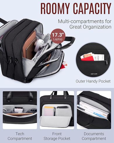 LIGHT FLIGHT Laptop Bag 17.3 Inch, Laptop Briefcase for Men Women, Expandable Large Computer Bag for Work, Office, Business Travel (Black) in Kuwait