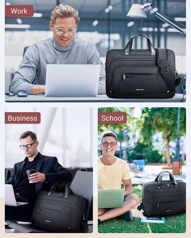 LIGHT FLIGHT Laptop Bag 17.3 Inch, Laptop Briefcase for Men Women, Expandable Large Computer Bag for Work, Office, Business Travel (Black) in Kuwait