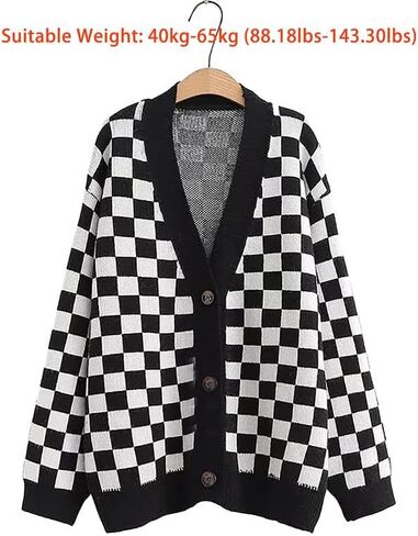 CORIRESHA Women's Fall Checkered Long Sleeve Cardigan Sweet Cute Cozy Knit Sweater Coat in Kuwait