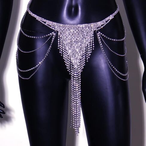 Rumtock سباركلي كريستال الفضة تنورة رقص سلسلة طويلة شرابة الخصر سلسلة ل الهذيان ملهى ليلي بوهو الجسم سلسلة للنساء الفتيات in Kuwait