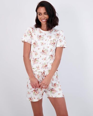 Real Essentials 4 Piece: Women’s Short Sleeve Top with Shorts Pajama Set – Ultra-Soft Lounge & Sleepwear (Available In Plus) in Saudi Arabia