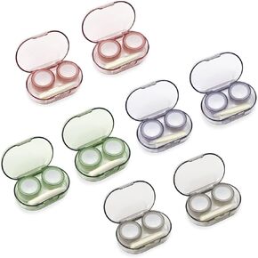 8 Pack Clear Contact Lens Case with Inserter/Remover & Tweezer, 4 Colors Leak-Proof Bulk Contact Cases with Box, Contact Lenses Holder Kit with L/R Mark, Style B