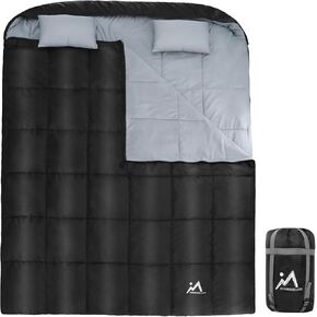 Double Sleeping Bag, XL Queen Size Two Person Sleeping Bag for Adults with 2 Pillows, Waterproof Cotton Flannel 2 Person Sleeping Bags for All Season Cold Weather & Warm, Camping Hiking Backpacking in Kuwait