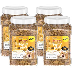 Purina Friskies Party Mix Cat Treats, Beachside Crunch, Made with Ocean Whitefish, Crunchy Cat Treats for Adult Cats, 20-Ounce Resealable Canister (Pack of 4)