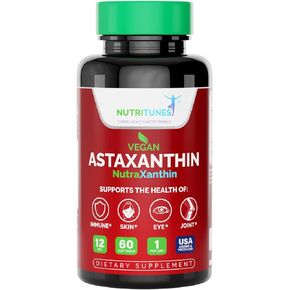 Nutritunes Astaxanthin 12mg Vegan Softgels (60 Count) Powerful Antioxidant, Supports Immune, Skin, Eye, & Joint Health - Gluten Free, Non-GMO (60 Day Supply) in Saudi Arabia