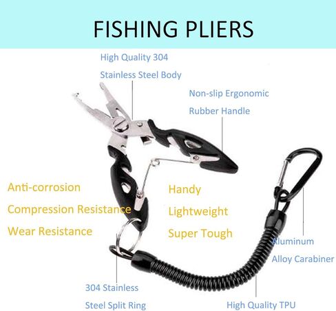 كماشة صيد السمك من LAIBOREC، ملحقات تروس الصيد متعددة الوظائف ومزيل الخطاف المقسم، قاطع خط من الفولاذ المقاوم للصدأ مع غمد وحبل قصير مجموعة أدوات صيد الأسماك in Kuwait