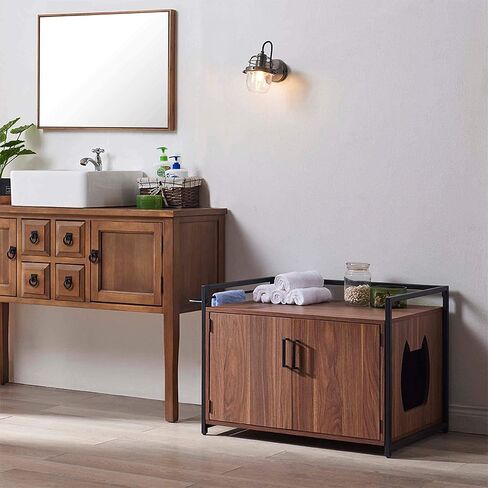 حاوية صندوق فضلات القطط من unipaws مع إطار معدني، أثاث حمام القطط، غطاء صندوق فضلات مخفي، خزانة للقطط الكبيرة، صناديق فضلات القطط المقاومة للكلاب، صندوق فضلات مخبأ، بيت القطط in Kuwait