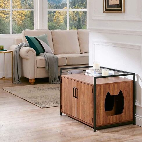 حاوية صندوق فضلات القطط من unipaws مع إطار معدني، أثاث حمام القطط، غطاء صندوق فضلات مخفي، خزانة للقطط الكبيرة، صناديق فضلات القطط المقاومة للكلاب، صندوق فضلات مخبأ، بيت القطط in Kuwait