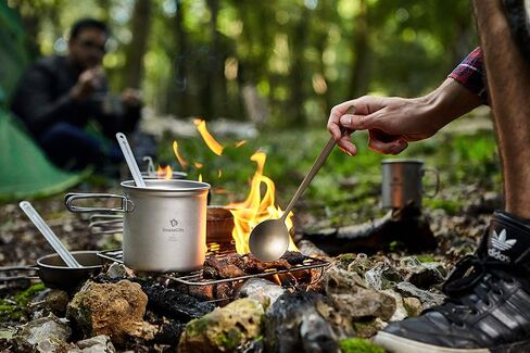 Titanium Long Handled Spoon with a Biggest Bowl, 8.7 inch/ 221mm Round Titanium Spoon comes with a Perfect Soup size bowl to make it a Great outdoor Companion | Camping Spoon with Waterproof Case in Kuwait