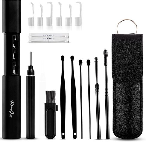 مجموعة إزالة شمع الأذن من فينياس جراي، منظف الأذن مع كاميرا بدقة 1080 بكسل، منظار الأذن مع ضوء LED، 6 ملاعق أذن و6 أدوات تقليدية، كاميرا لاسلكية لأجهزة iPhone وiPad وAndroid in Kuwait