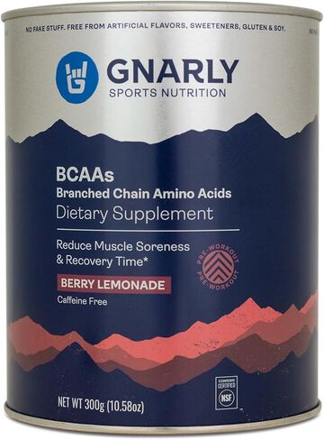 Gnarly Nutrition, BCAA Pre and Mid Workout Supplement to Reduce Muscle Soreness, Caffeinated, Berry Lemonade, 30 Servings in Kuwait