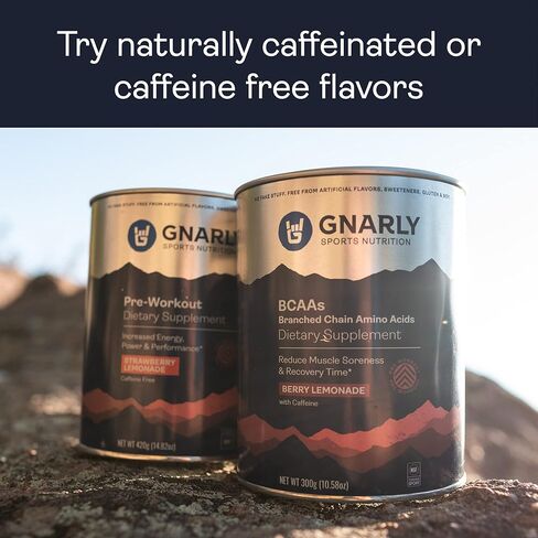 Gnarly Nutrition, BCAA Pre and Mid Workout Supplement to Reduce Muscle Soreness, Caffeinated, Berry Lemonade, 30 Servings in Kuwait