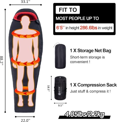 QEZER 0 Degree Sleeping Bag for Adults 660 Fill Power Down Sleeping Bag for Cold Weather -20°F / -8°F / 0°F / 10°F Large Lightweight Sleeping Bag in Saudi Arabia