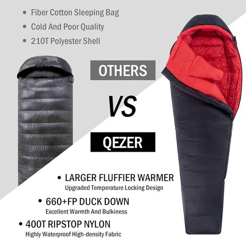 QEZER 0 Degree Sleeping Bag for Adults 660 Fill Power Down Sleeping Bag for Cold Weather -20°F / -8°F / 0°F / 10°F Large Lightweight Sleeping Bag in Saudi Arabia
