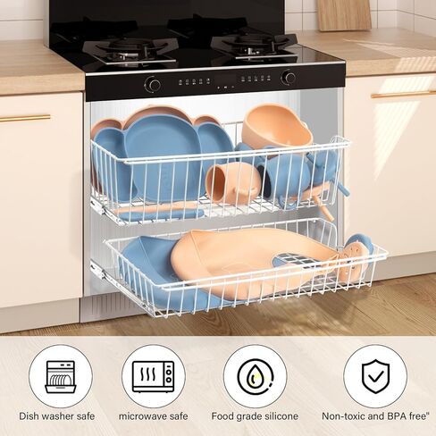 مجموعة تغذية الأطفال المصنوعة من السيليكون من كيروجيلي، 6 قطع من مستلزمات الفطام للأطفال الصغار، وألواح شفط للأطفال الصغار مع وعاء وملعقة وشوكة ومريلة كوب سيبي، وأدوات تناول طعام الأطفال (أزرق) in Kuwait