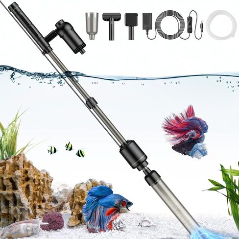 AKKEE Aquarium Vacuum Gravel Cleaning Cleaner, 6 in 1 Electric Vacuum Gravel Cleaner for Automatic Water Changer Wash Sand Water Filter Circulation 18W Aquarium Vacuum Cleaner IP68 Black in Kuwait