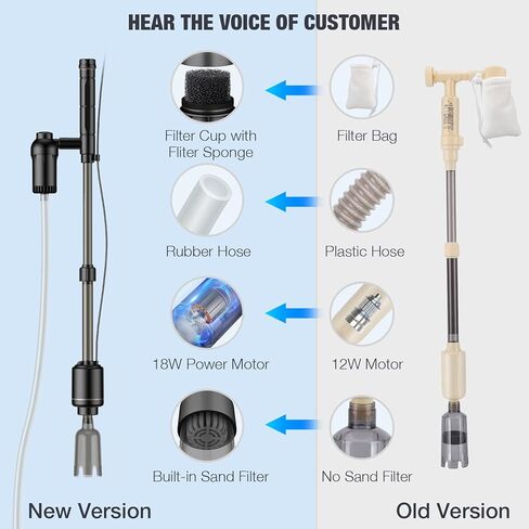 AKKEE Aquarium Vacuum Gravel Cleaning Cleaner, 6 in 1 Electric Vacuum Gravel Cleaner for Automatic Water Changer Wash Sand Water Filter Circulation 18W Aquarium Vacuum Cleaner IP68 Black in Kuwait