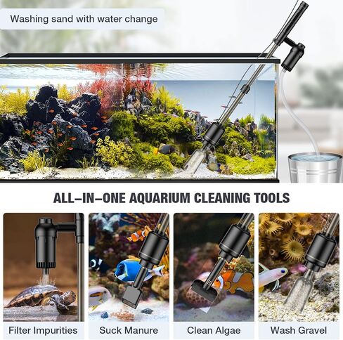 AKKEE Aquarium Vacuum Gravel Cleaning Cleaner, 6 in 1 Electric Vacuum Gravel Cleaner for Automatic Water Changer Wash Sand Water Filter Circulation 18W Aquarium Vacuum Cleaner IP68 Black in Kuwait