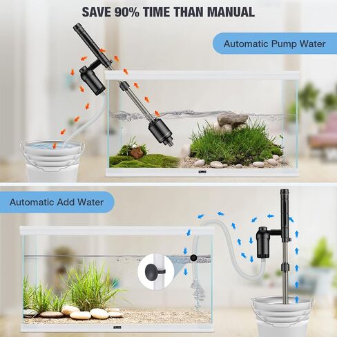 AKKEE Aquarium Vacuum Gravel Cleaning Cleaner, 6 in 1 Electric Vacuum Gravel Cleaner for Automatic Water Changer Wash Sand Water Filter Circulation 18W Aquarium Vacuum Cleaner IP68 Black in Kuwait