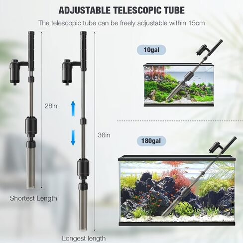 AKKEE Aquarium Vacuum Gravel Cleaning Cleaner, 6 in 1 Electric Vacuum Gravel Cleaner for Automatic Water Changer Wash Sand Water Filter Circulation 18W Aquarium Vacuum Cleaner IP68 Black in Kuwait