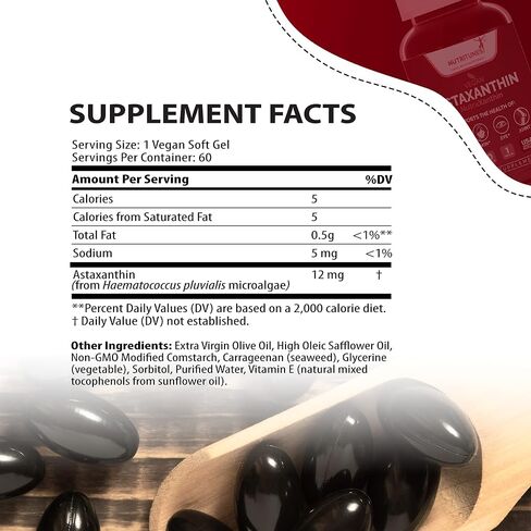 Nutritunes Astaxanthin 12mg Vegan Softgels (60 Count) Powerful Antioxidant, Supports Immune, Skin, Eye, & Joint Health - Gluten Free, Non-GMO (60 Day Supply) in Saudi Arabia