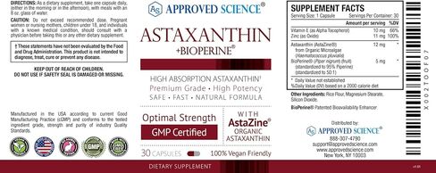 معتمد من Science® Astaxanthin 12 mg - مضاد أكسدة قوي للغاية - يدعم القلب والعينين والمفاصل والجلد - 30 كبسولة نباتية لكل زجاجة - كمية تكفي لمدة 3 أشهر in Saudi Arabia