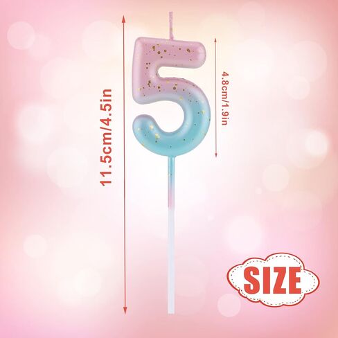 Gradient Birthday Number Letter Candle, Pink Blue Gradient Birthday Candles for Cake Numeral Letter Birthday Candles Decoration for Birthday Parties Wedding Anniversary (5) in Kuwait