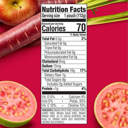 Happy Baby Organics دعم الدماغ يمزج الموز وفاكهة العاطفة والسبانخ والشوفان مع ثنائي هيدروكسي الأسيتون والكولين، كيس 4 أونصة (عبوة من 16 قطعة) in Kuwait