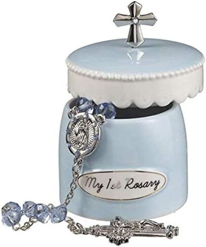 Blue My First Rosary for Boy Elegant Ceramic Keepsake Box from Grasslands Road in Saudi Arabia