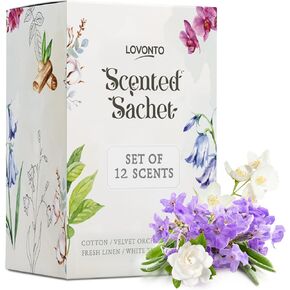 12 عبوة من معطرات الجو المعطرة للمنزل والسيارة من لوفونتو - اكياس اكياس عطرية للادراج والخزائن - قطن، اوركيد مخملي، خشب الصندل، الكتان الطازج، الشاي الابيض، وايلد بلو بيل in Kuwait